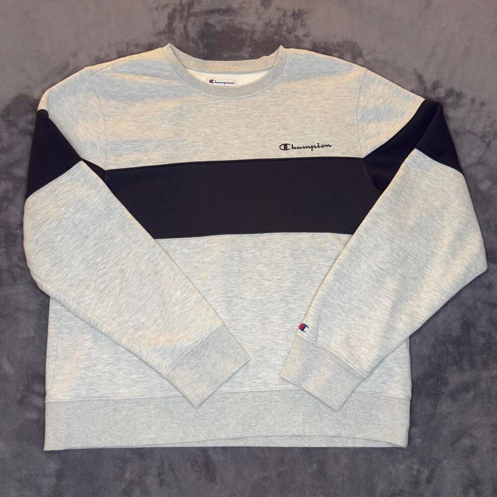 Champion XL Colorblock Crewneck Sweatshirt — Gray & Black